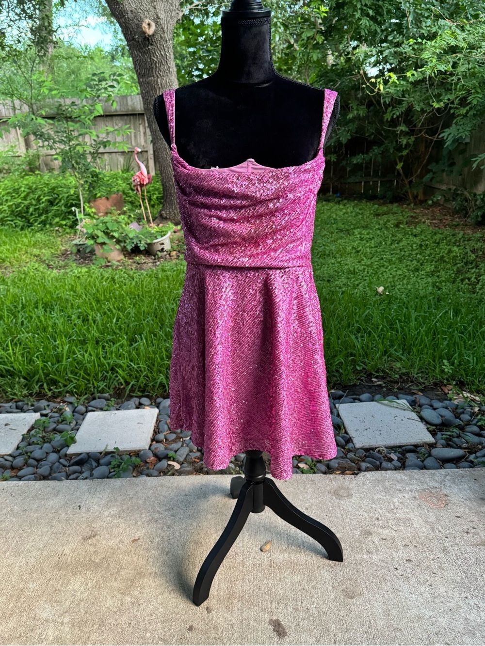 ⁠⁠For Love & Lemons Candice Sequin Mini Dress XL Cowl Neck Pink⁠ (Fits S or M) - Picture 2 of 14